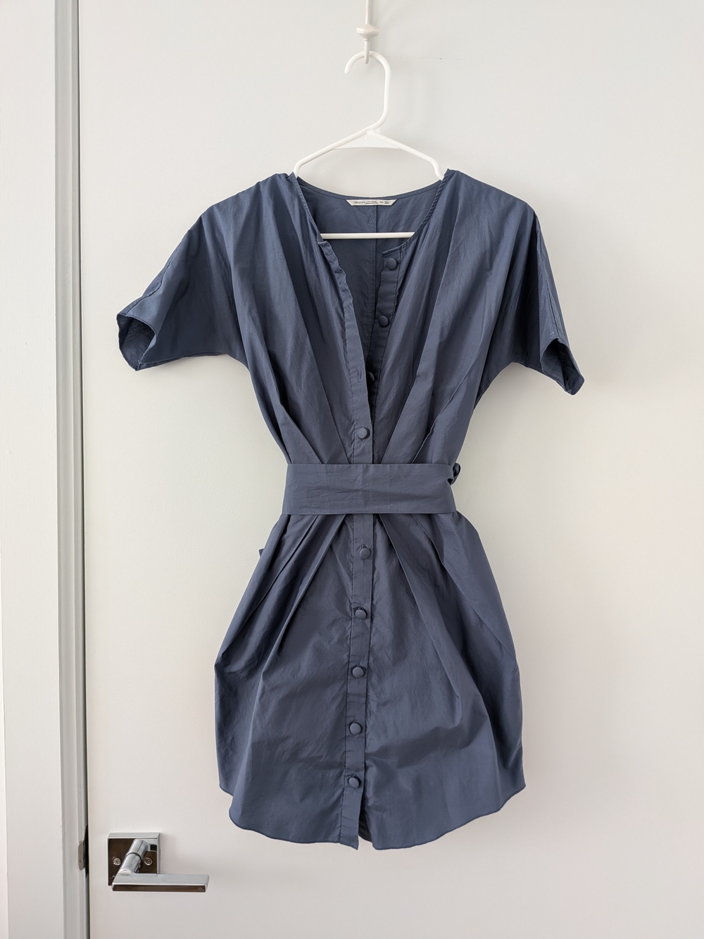Uniqlo XS Slate-Blue Button-Front Belted Dress